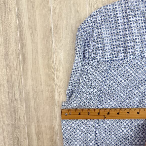 Prana Shirt Men Large Slim Fit Blue Button Down Geometric Casual Preppy Outdoors - Picture 12 of 14